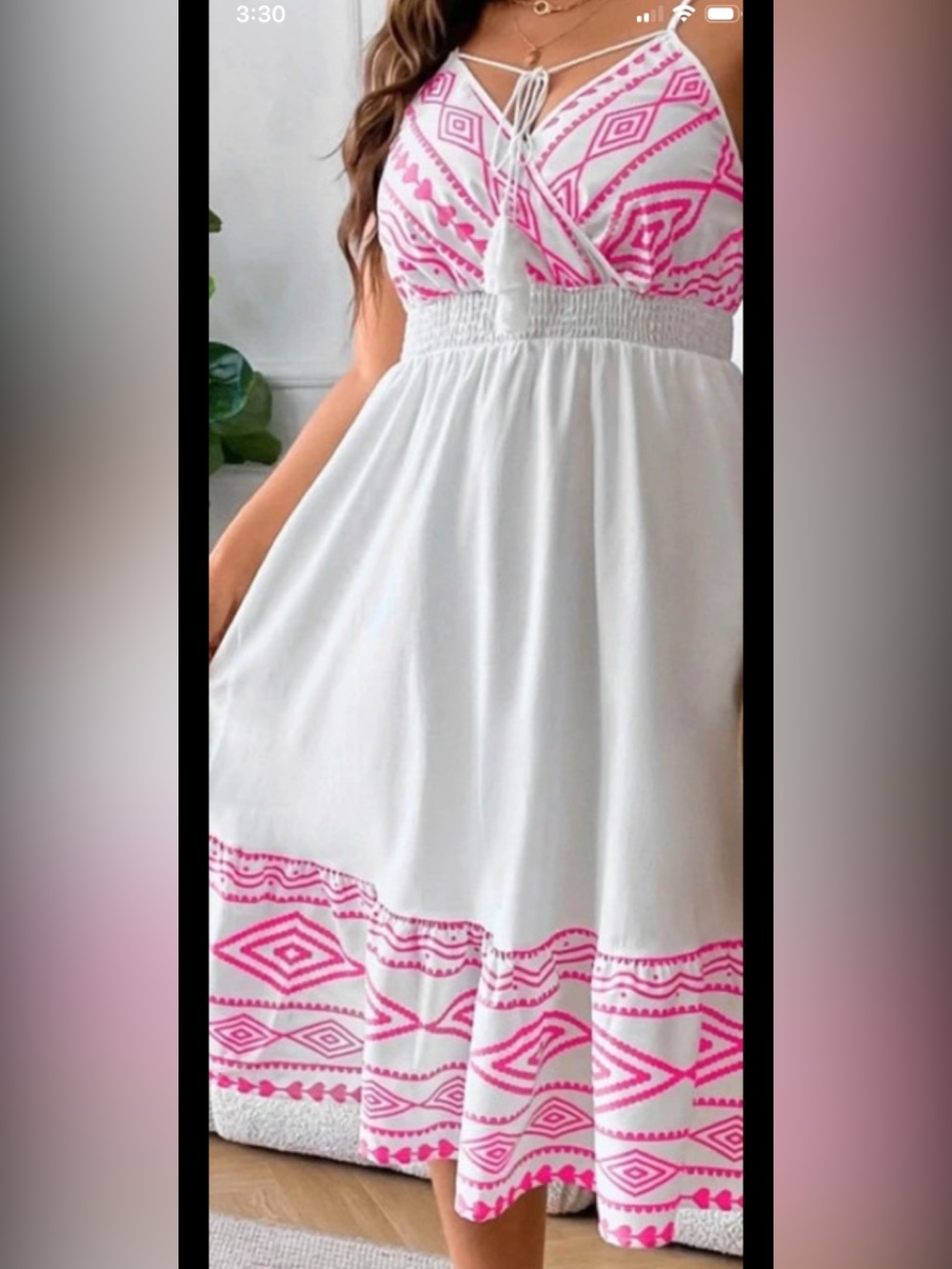 New! SHEIN White Dress with Hot Pink Tribal Print
